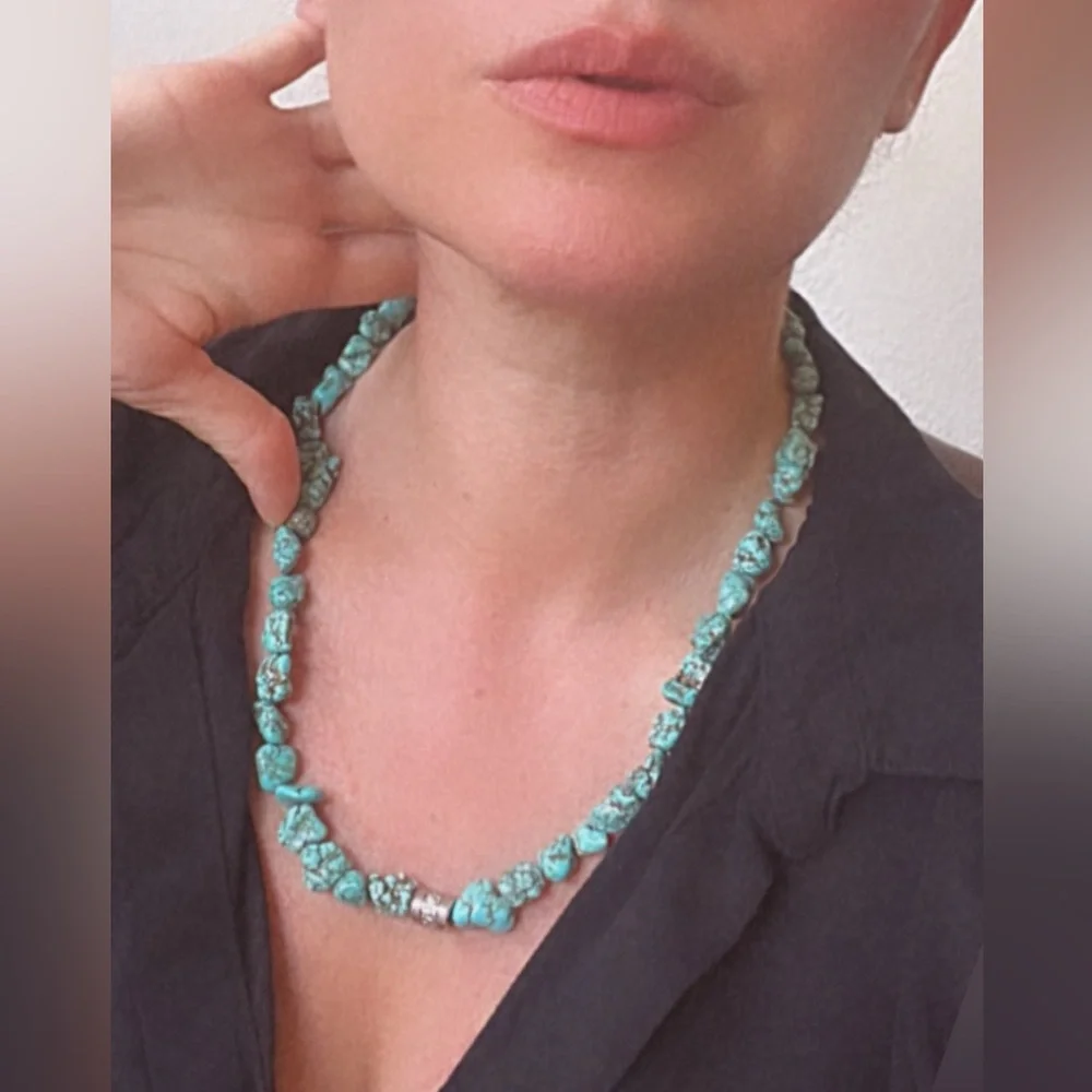Turquoise Nuggets Gemstones. Silver piece. Stretch and can be worn in many ways